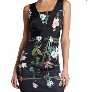 Ted Baker Kacied Secret Trellis Black White Pink Floral Cocktail Dress NWT SZ 1